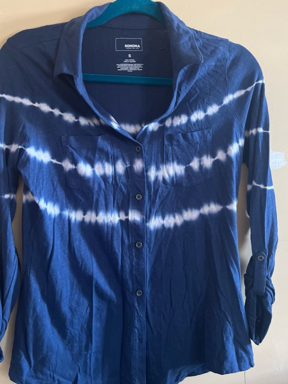 Sonoma Blue and White Tie-Dye Button-Down Shirt